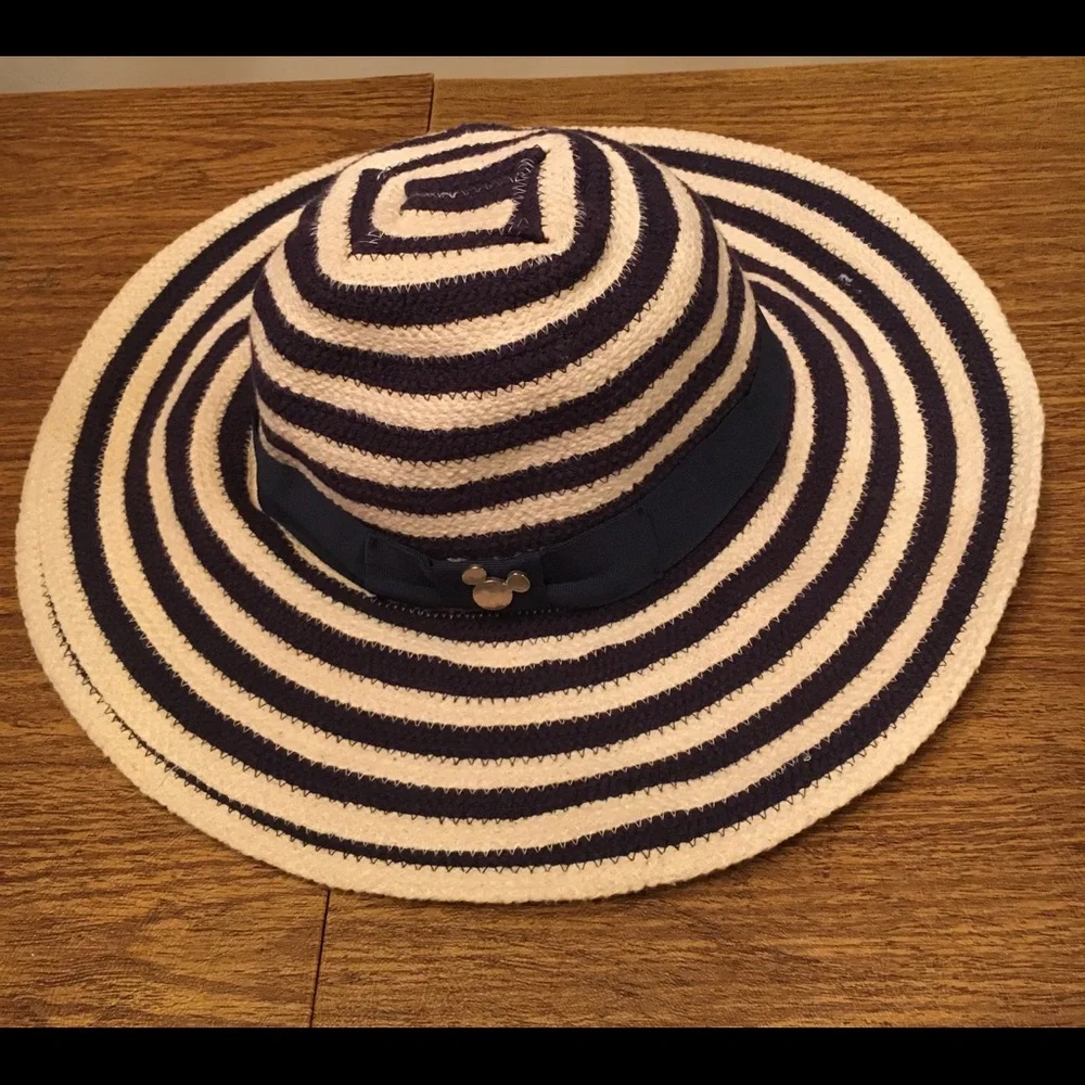 Disney Navy and White Striped Wide Brim Sun Hat
